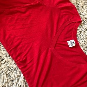 Red v-neck shirt